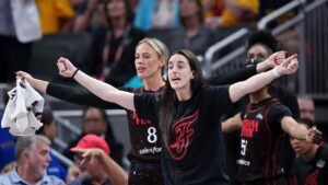 Sidelined Clark and Cunningham protest officials in Fever playoff win